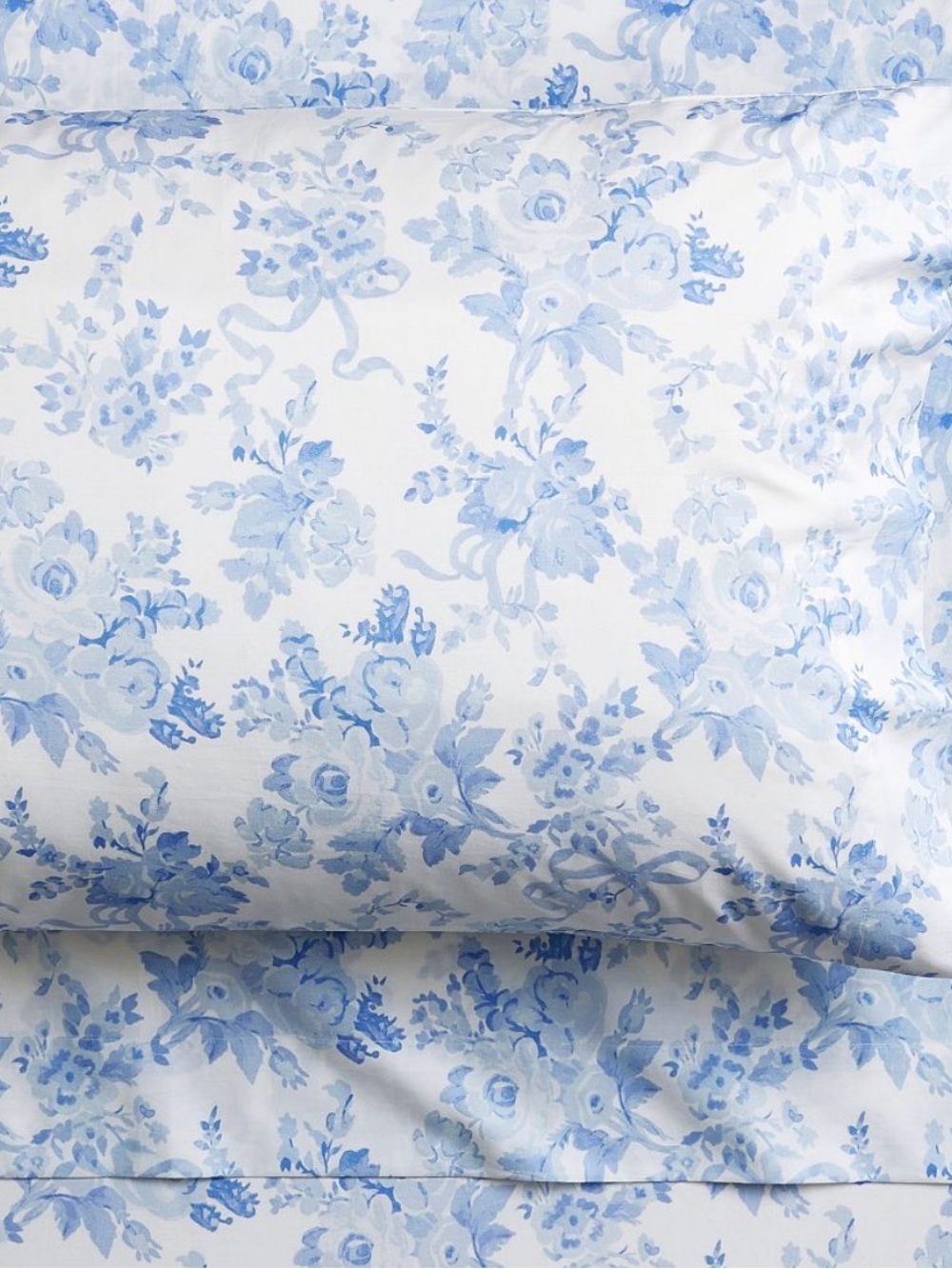LoveShackFancy Garden Damask Organic Sheet Set - Twin/Twin XL Blue/Ivory
